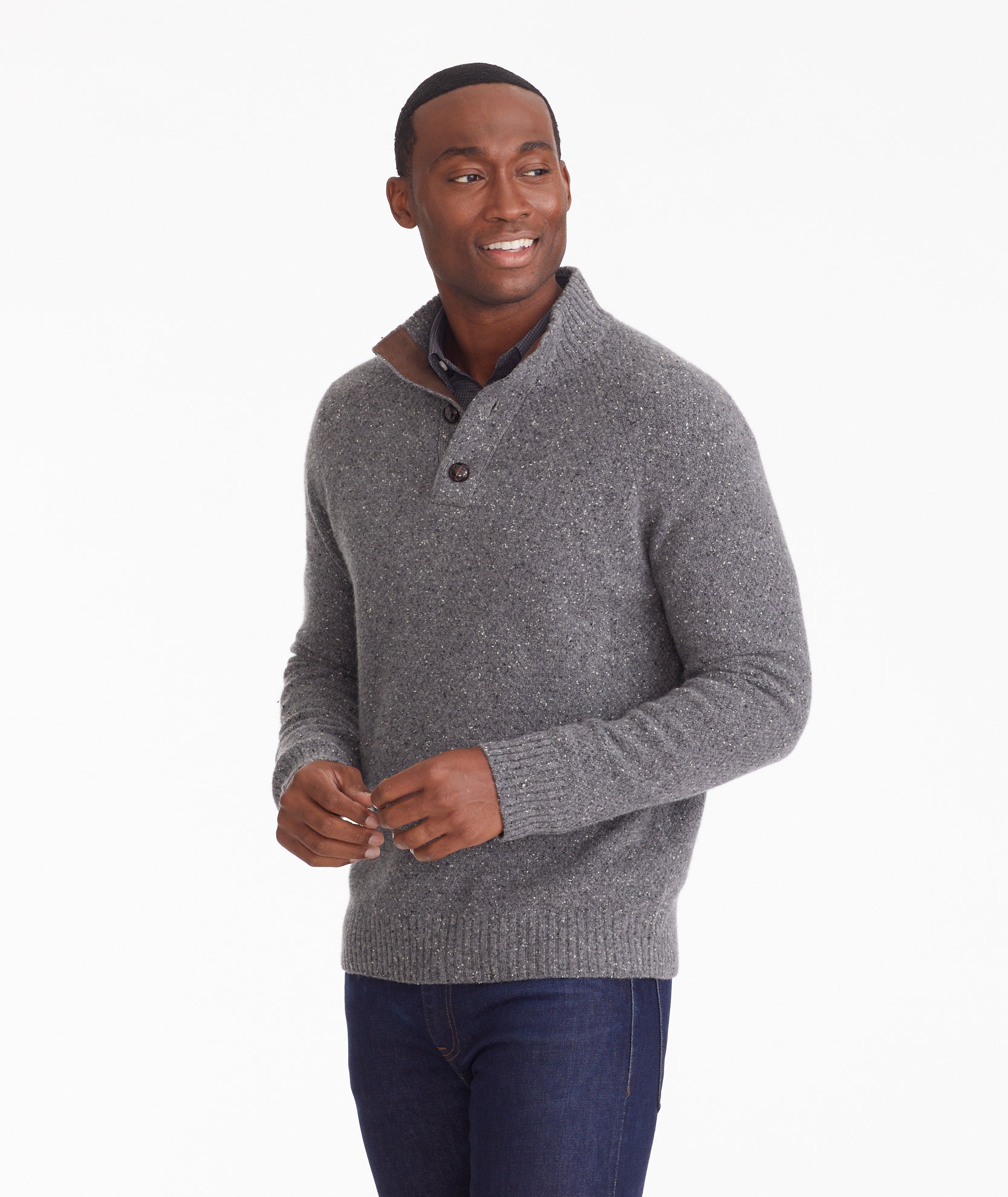 Button-Neck Donegal Sweater Gray UNTUCKit UK