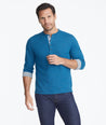 Model wearing a Bright Blue Double-Faced Long-Sleeve Henley