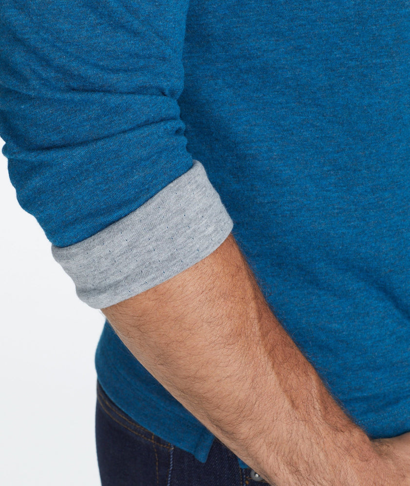 Model wearing a Bright Blue Double-Faced Long-Sleeve Henley