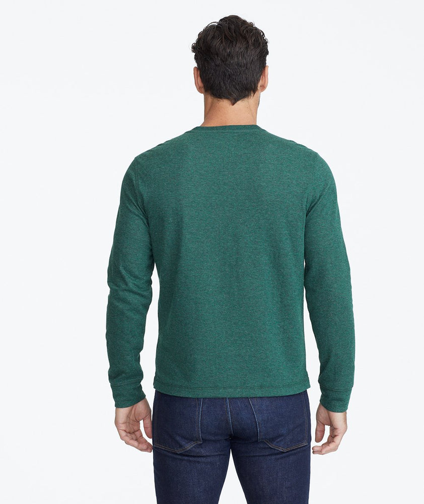 Model wearing a Mid Green Double-Faced Long-Sleeve Henley