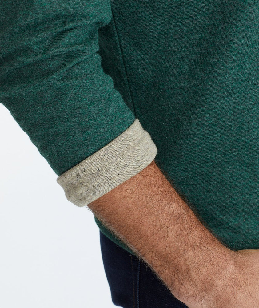 Model wearing a Mid Green Double-Faced Long-Sleeve Henley