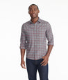 Model weating a Grey Wrinkle-Free Performance Flannel Gunther Shirt