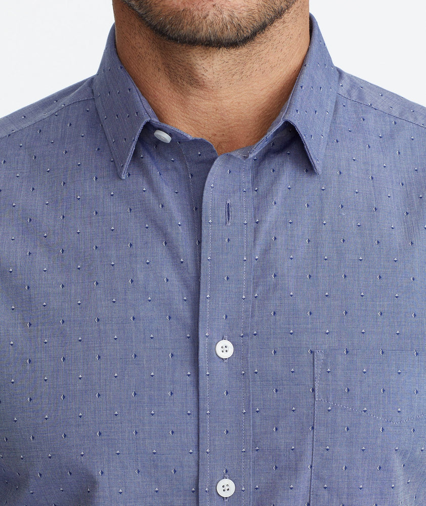 Model wearing a Blue Classic Cotton Shirt with Dot Print