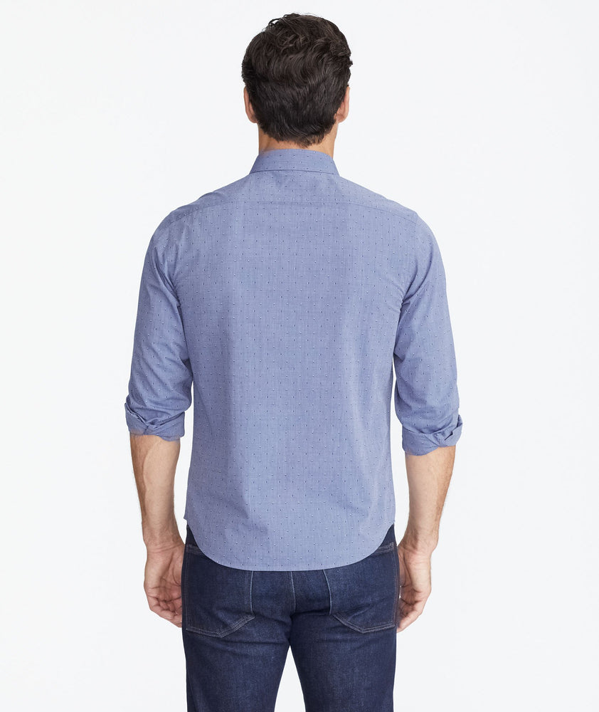 Model wearing a Blue Classic Cotton Shirt with Dot Print