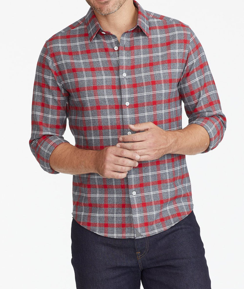 Model wearing a Grey Flannel Jaxon Shirt