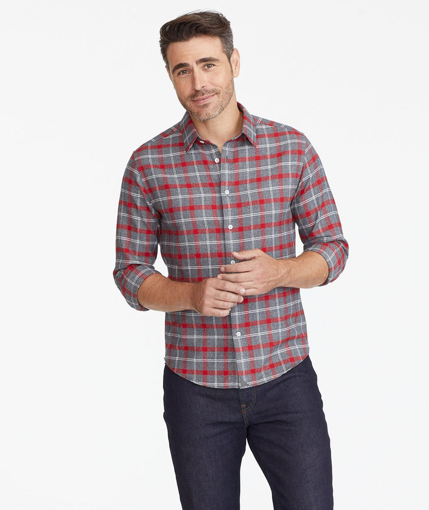 Model wearing a Grey Flannel Jaxon Shirt