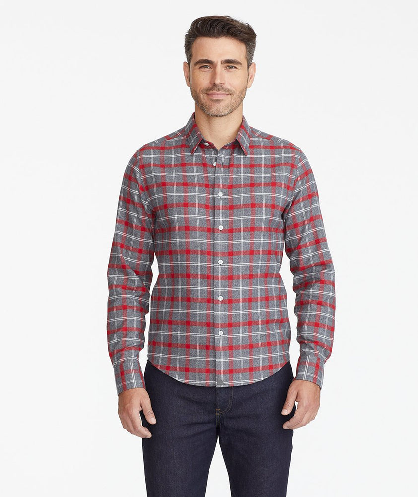 Model wearing a Grey Flannel Jaxon Shirt