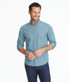 Model wearing a Green Wrinkle-Free Kabashi Shirt