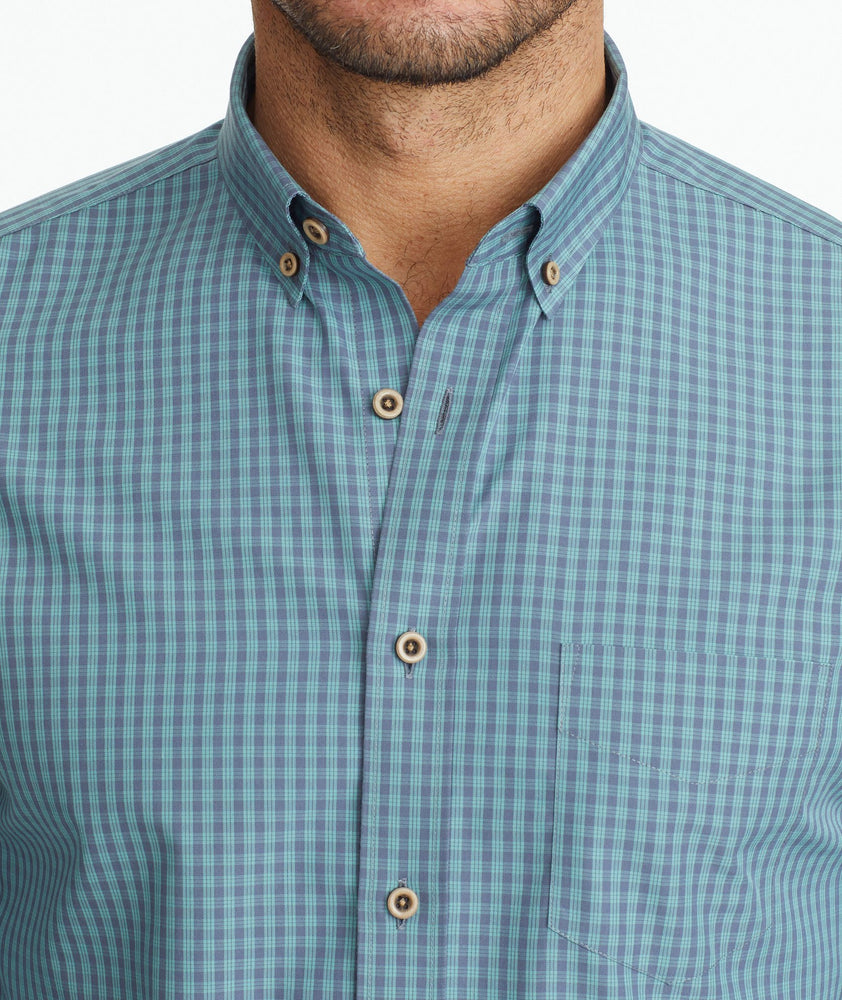 Model wearing a Green Wrinkle-Free Kabashi Shirt