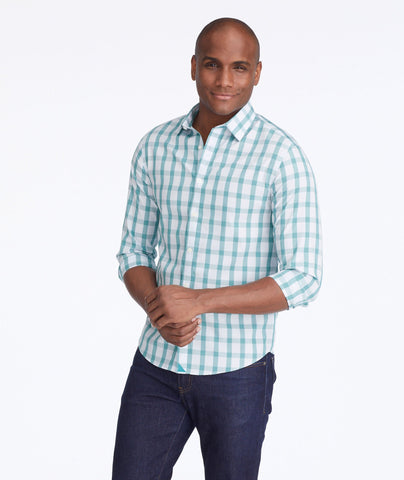 Model wearing a Green Wrinkle-Free Keaton Shirt