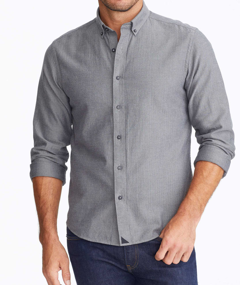 Model wearing a Dark Grey Flannel Librando Shirt