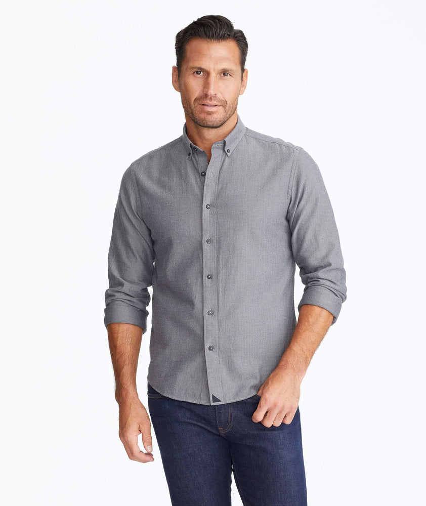 Model wearing a Dark Grey Flannel Librando Shirt