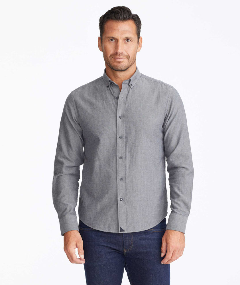 Model wearing a Dark Grey Flannel Librando Shirt