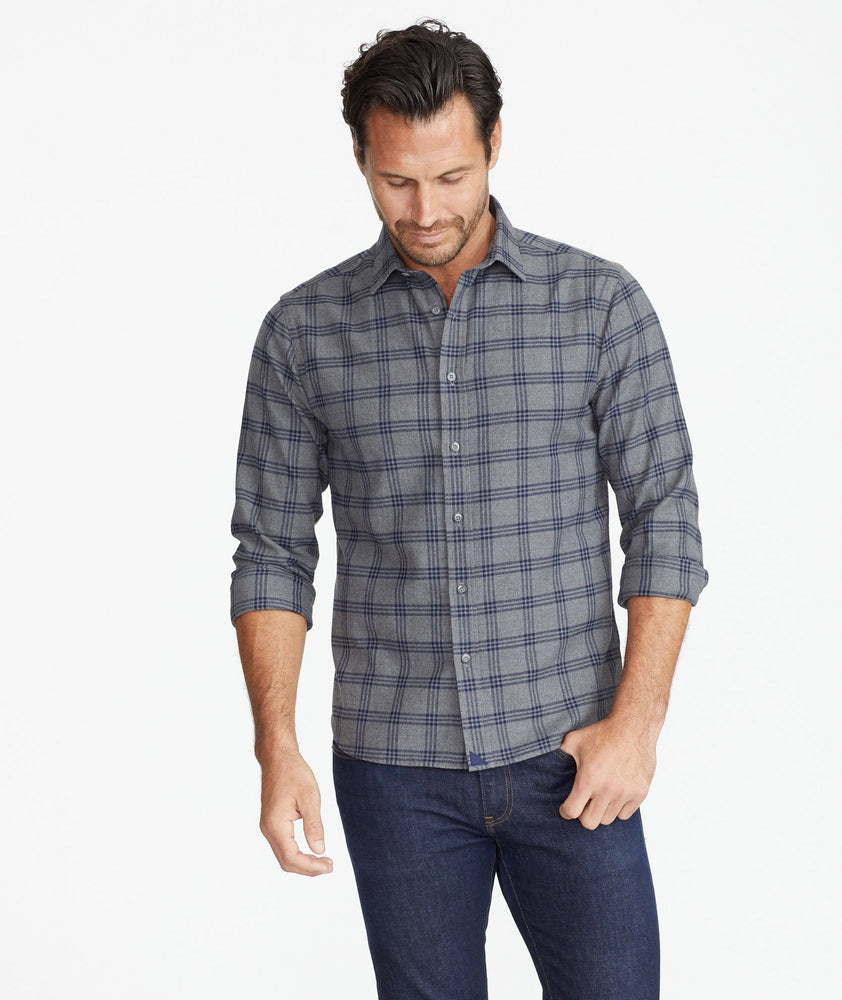 Model wearing a Grey Heavyweight Flannel Lucca Shirt