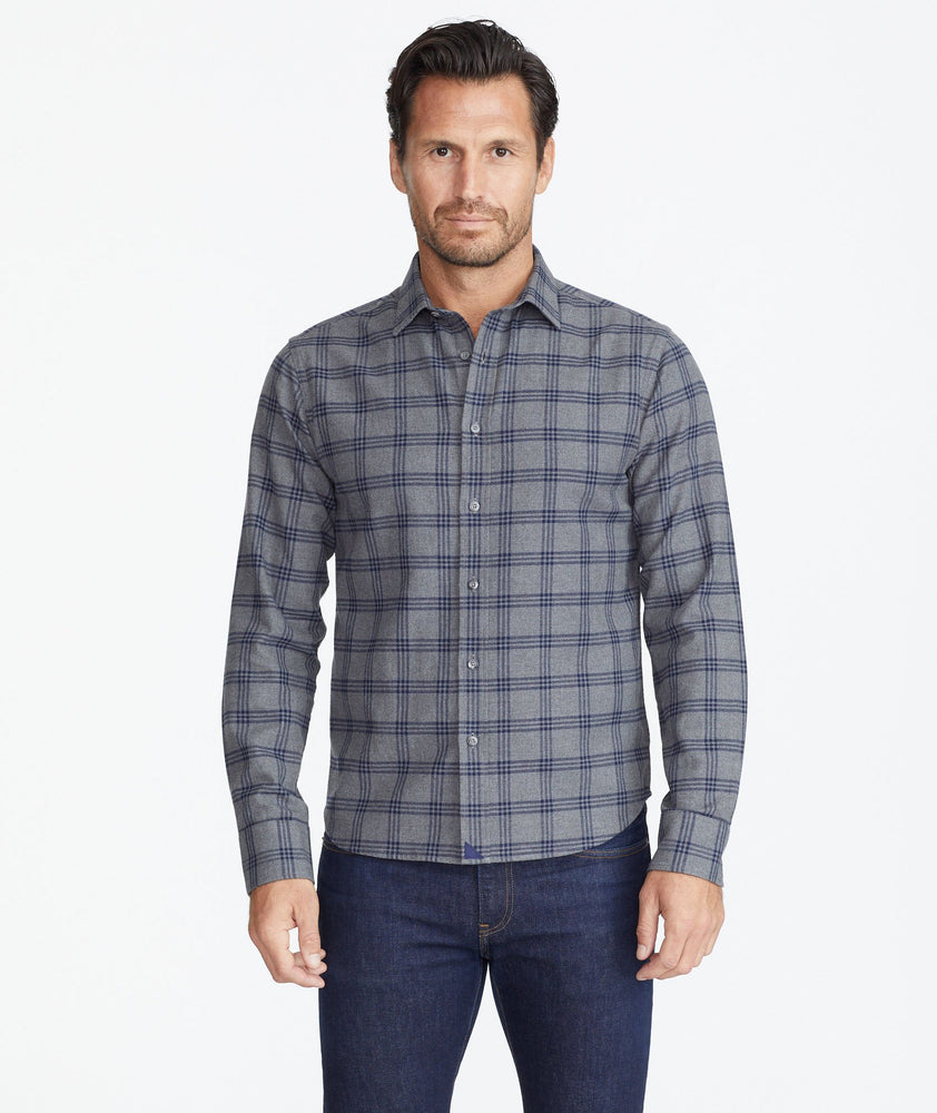 Model wearing a Grey Heavyweight Flannel Lucca Shirt