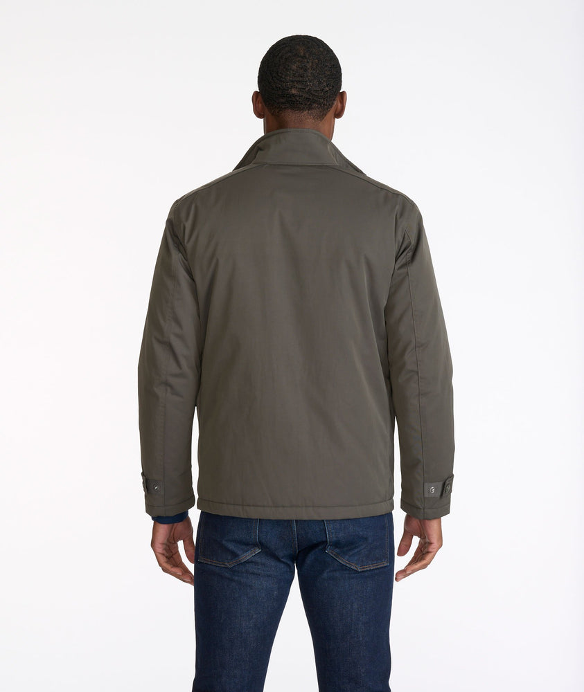 Model wearing a Grey Water-Repellent Utility Jacket