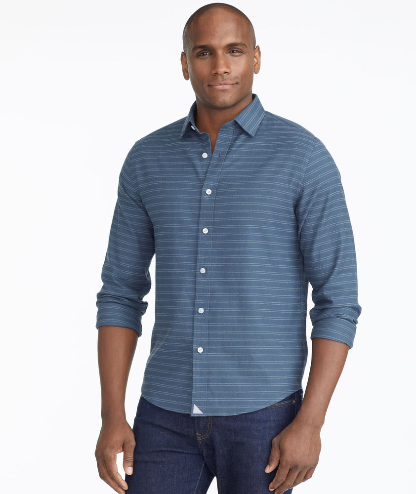 Model wearing a Teal Blue Classic Cotton Palmer Shirt
