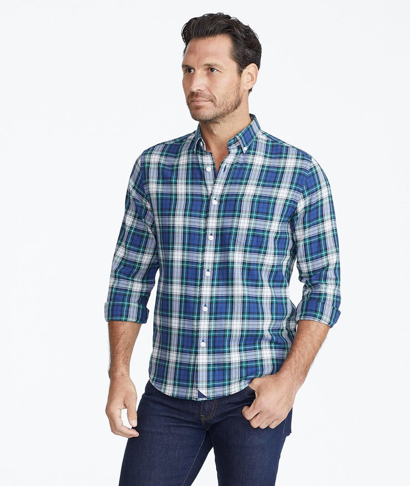 Model wearing a Navy Classic Cotton Preston Ridge Shirt