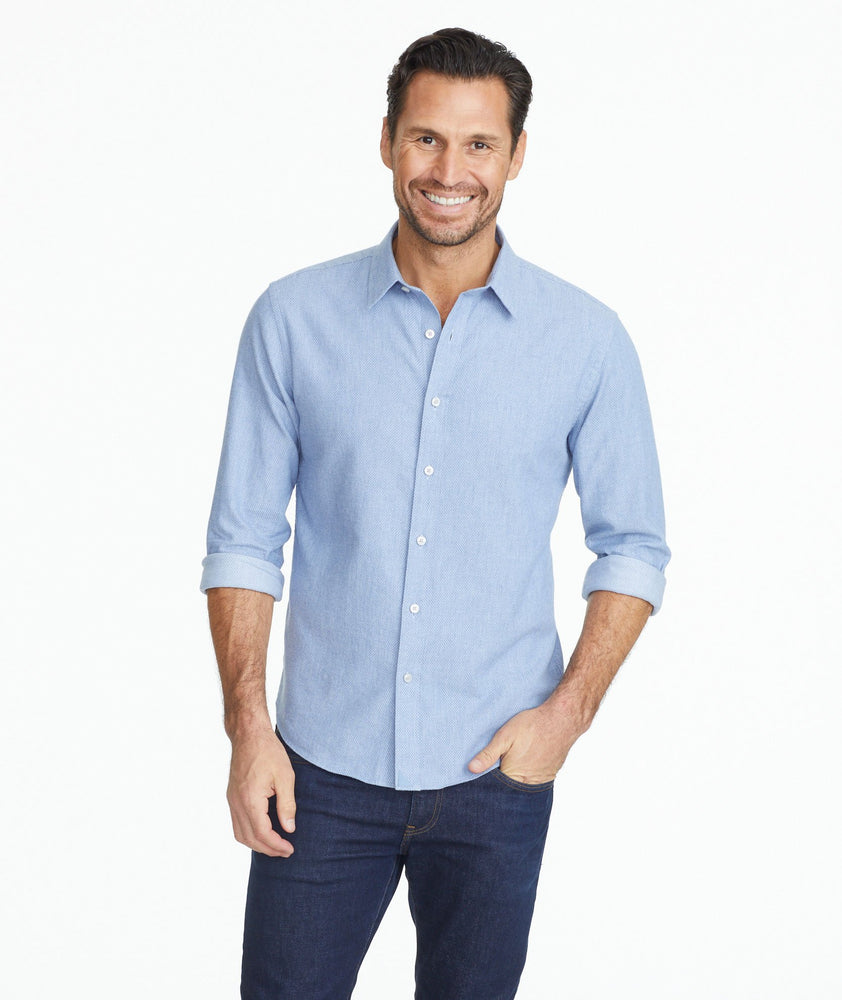 Model wearing a Light Blue Classic Cotton Priam Shirt