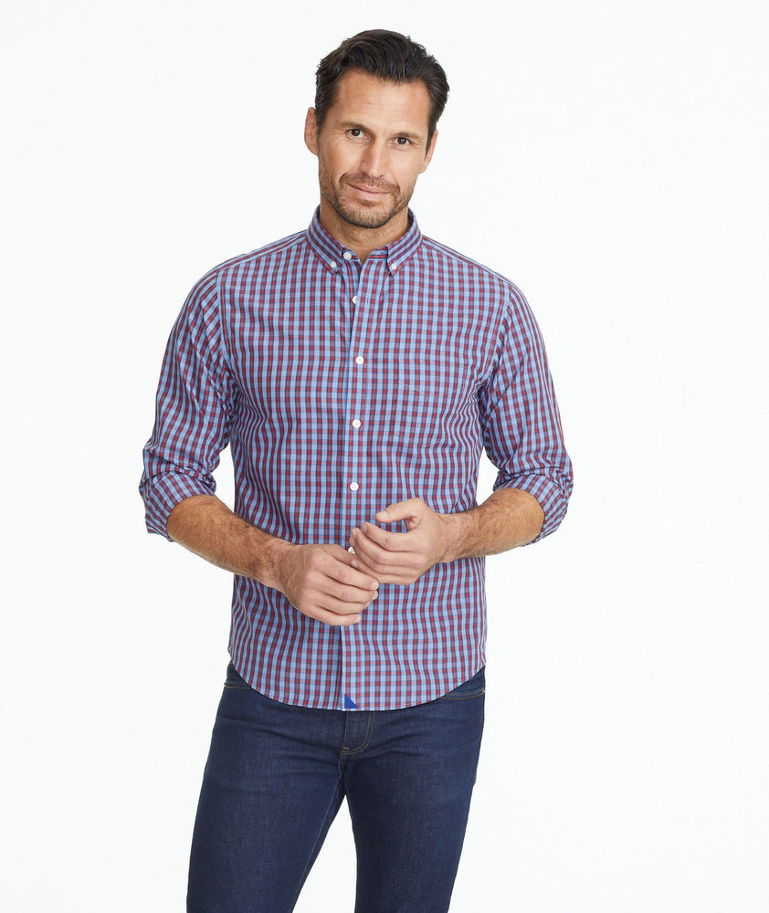 Model wearing a Light Blue Wrinkle-Free Raviello Shirt