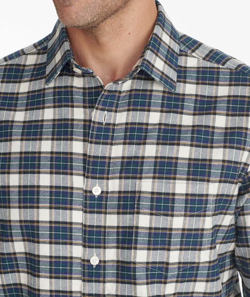 Model wearing a Green Flannel Rogan Shirt