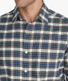 Model wearing a Green Flannel Rogan Shirt