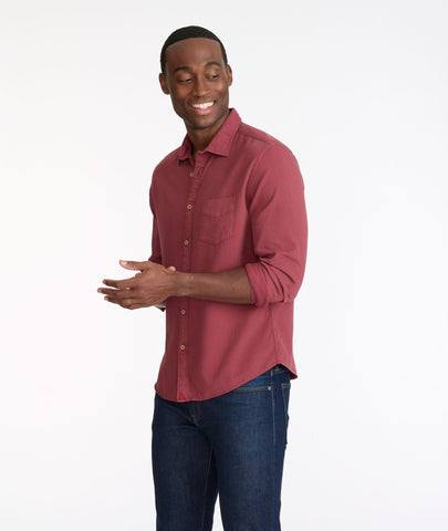 Model wearing a Dark Red Bedford Cord Shirt