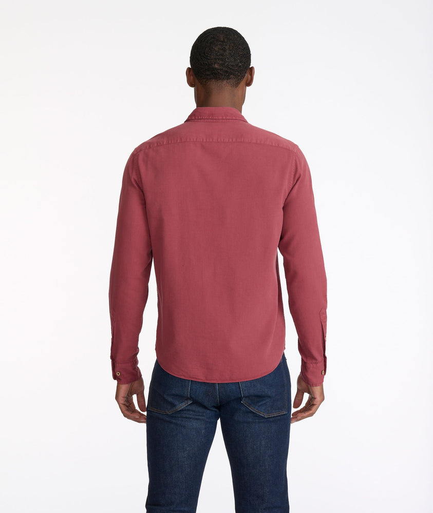 Model wearing a Dark Red Bedford Cord Shirt