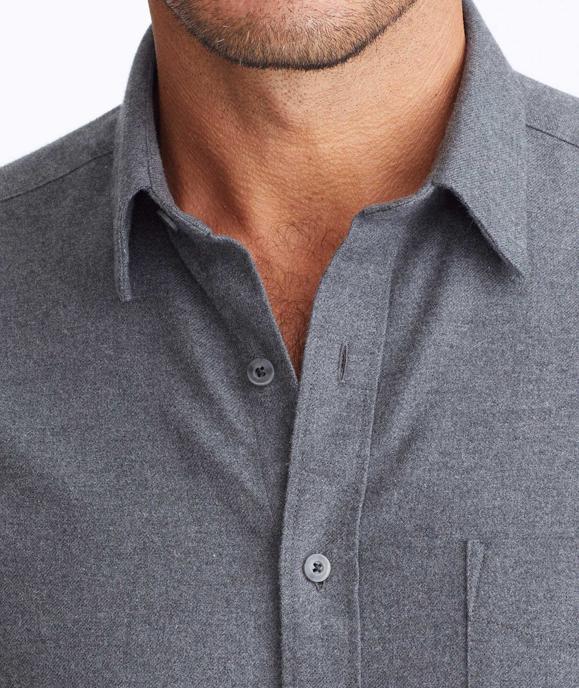 Model wearing a Dark Grey Flannel Sherwood Shirt