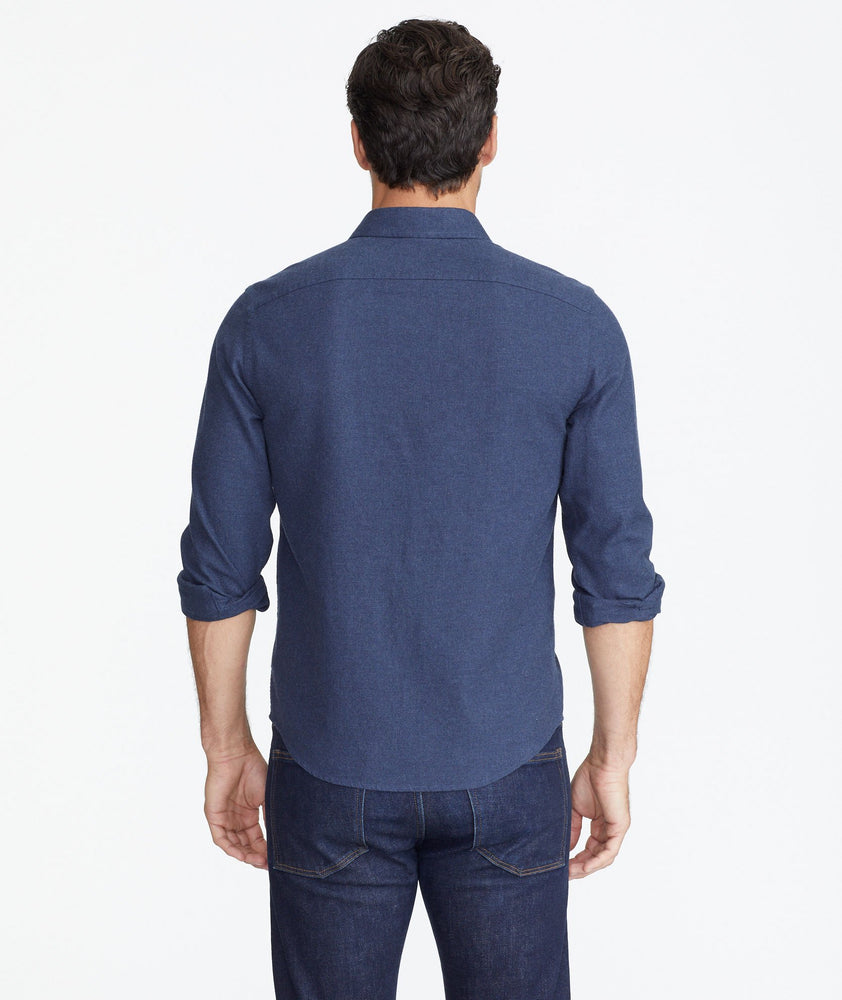 Model wearing a Navy Flannel Sherwood Shirt