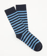 Model is wearing UNTUCKit Regatta Navy Stripe classic cotton socks.