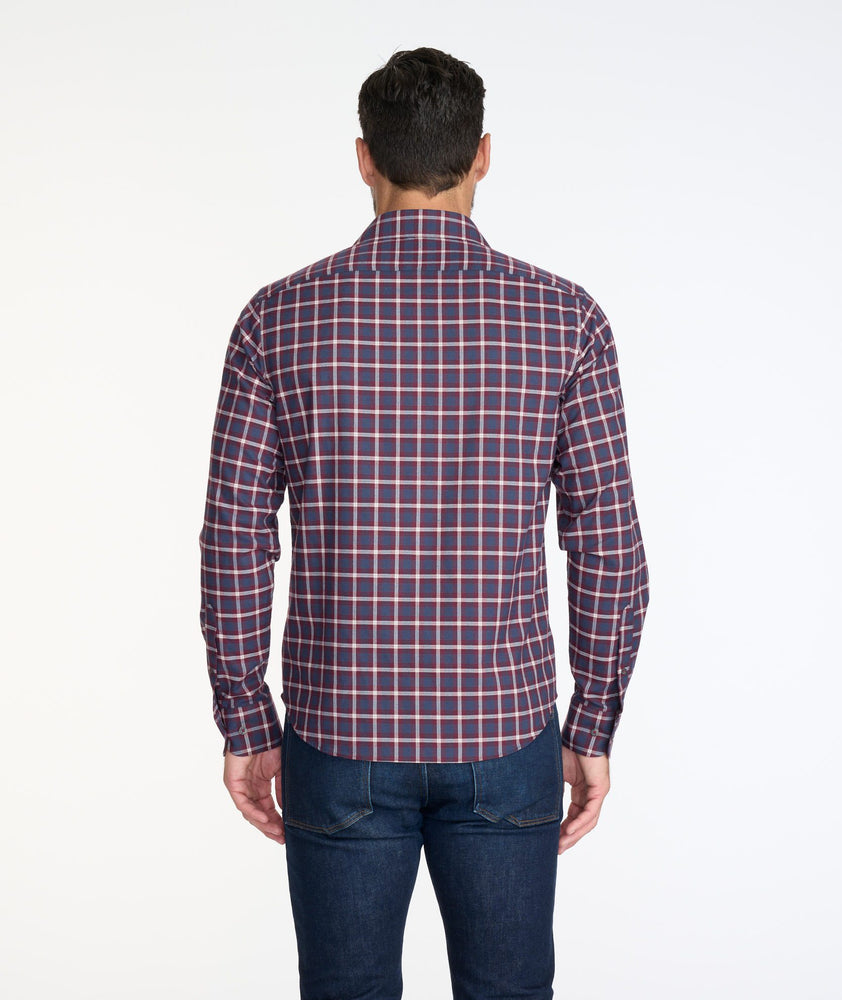 Model wearing a Grey Wrinkle-Free Performance Flannel Taurino Shirt