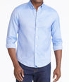 Model wearing a Blue Luxe Wrinkle-Free Travalda Shirt