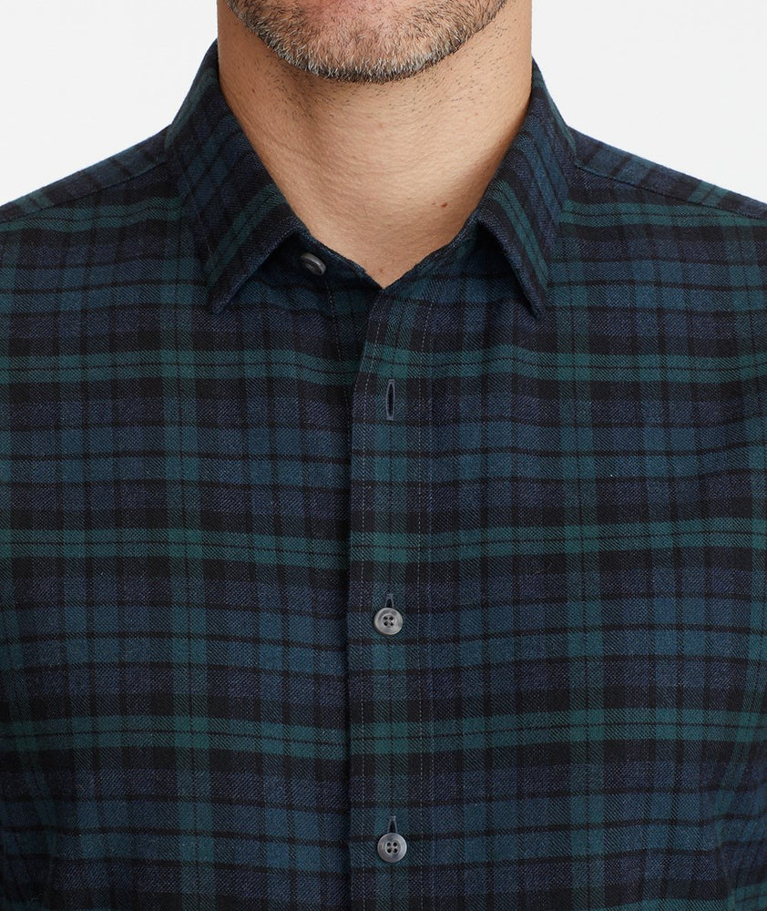 Model wearing a Dark Green Flannel Vallone Shirt