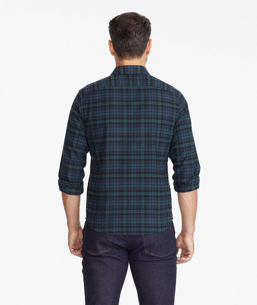 Model wearing a Dark Green Flannel Vallone Shirt