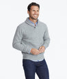 Model wearing a Grey Donegal Shawl Collar Sweater