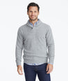 Model wearing a Grey Donegal Shawl Collar Sweater