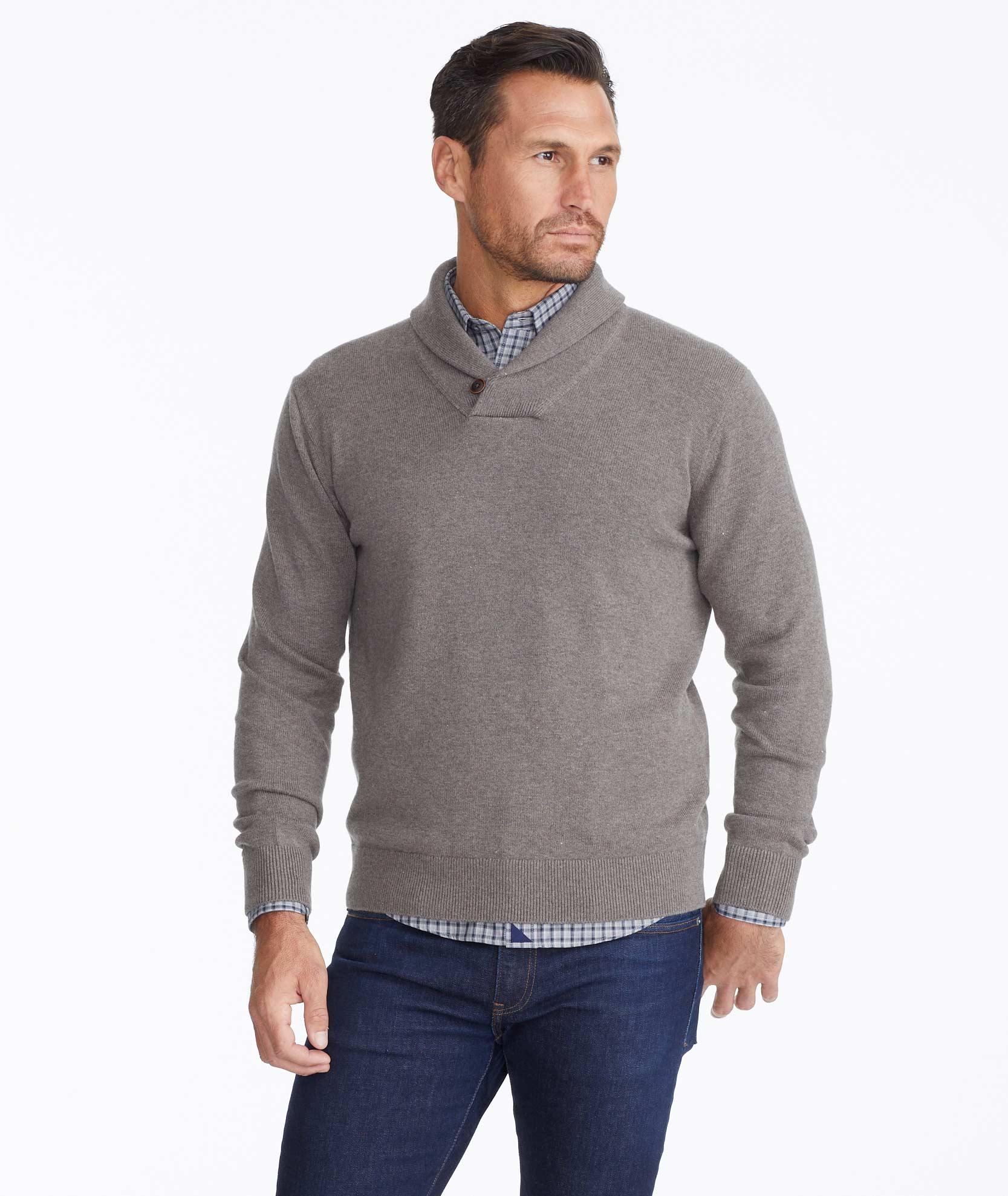 Shawl Collar Sweater Brown UNTUCKit UK