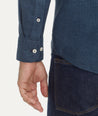 Model is wearing UNTUCKit Wrinkle-Free Veneto Shirt in Textured Teal.
