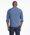 Model wearing a Blue Wrinkle-Free Veneto Shirt