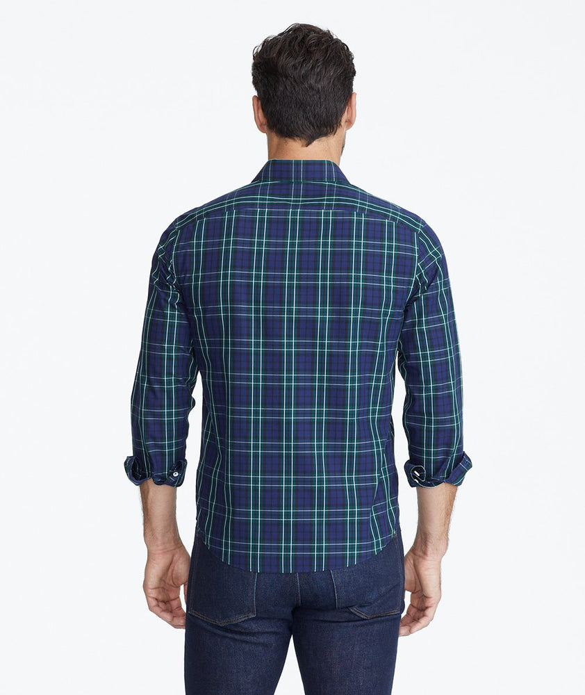 Model wearing a Navy Wrinkle-Free Verada Shirt