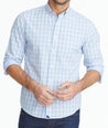 Model wearing a Blue Wrinkle-Free Vicchio Shirt