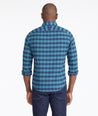 Model wearing a Mid Blue Heavyweight Wrinkle-Free Flannel Vigouroux Shirt