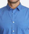 Model wearing a Blue Classic Cotton Shirt with Geo Print