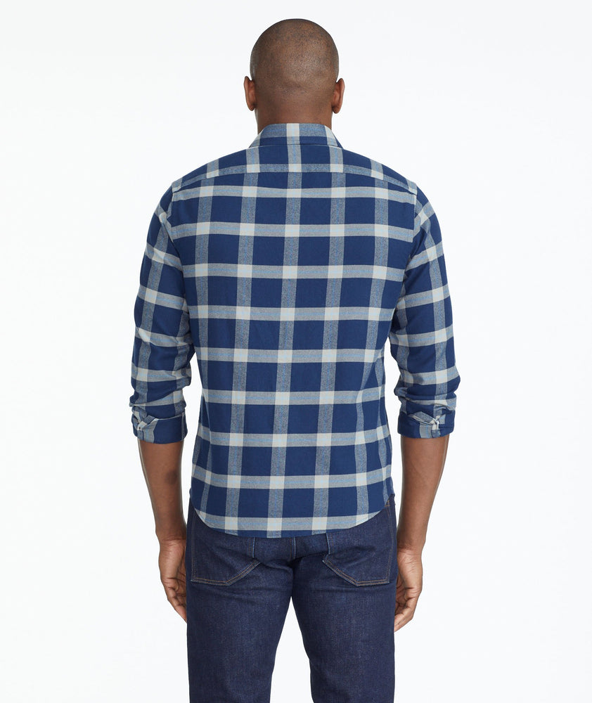 Model wearing a Blue Heavyweight Flannel Vougeot Shirt