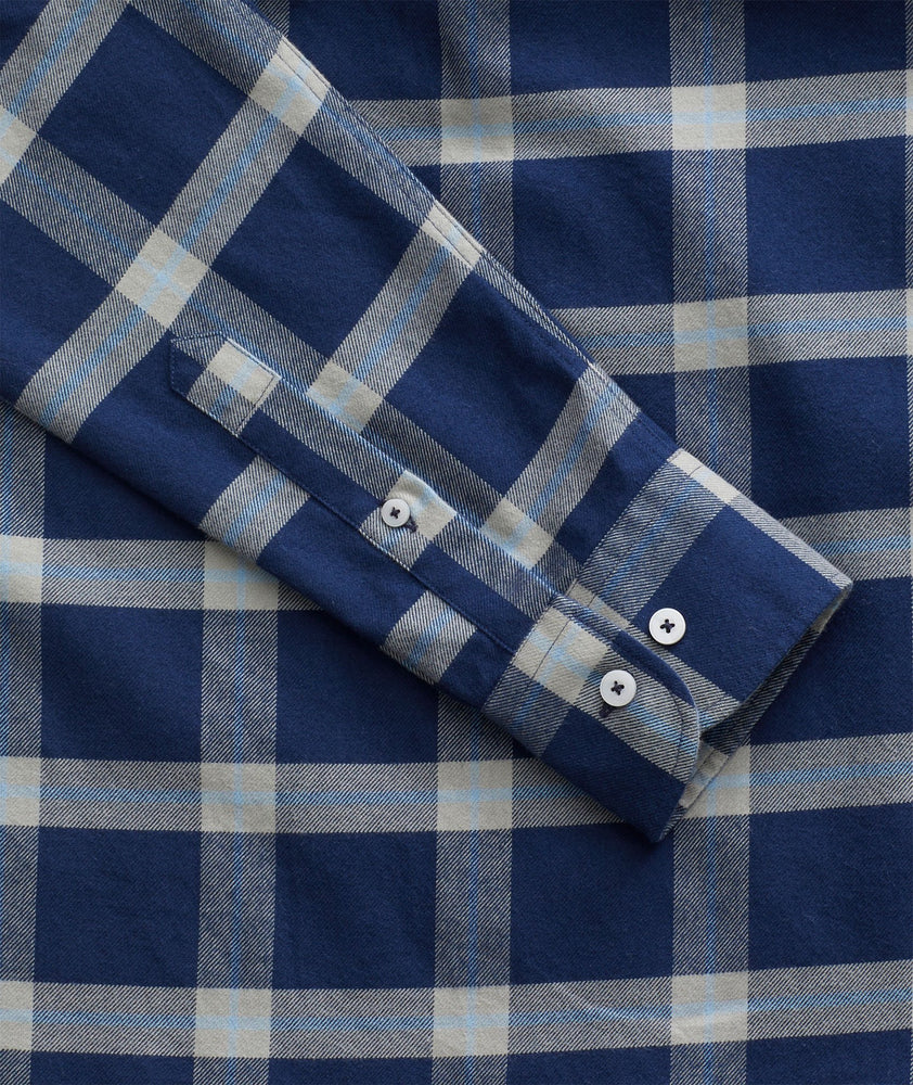 Model wearing a Blue Heavyweight Flannel Vougeot Shirt