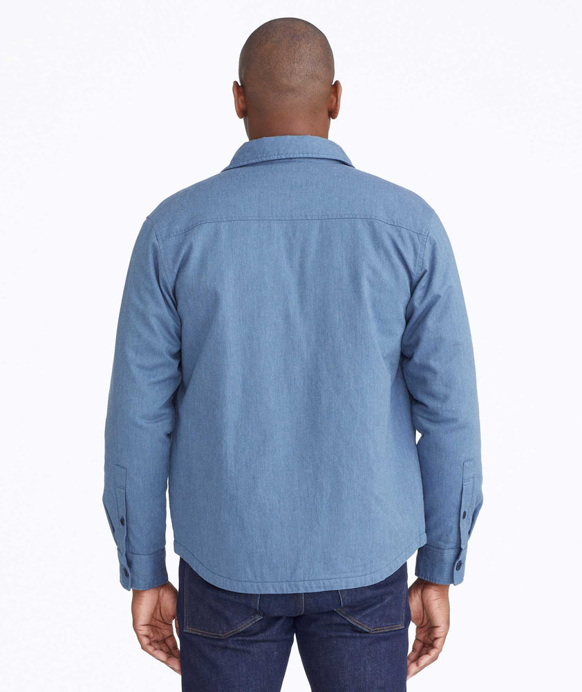 Model wearing a Blue Shirt Jacket