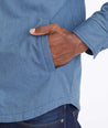 Model wearing a Blue Shirt Jacket